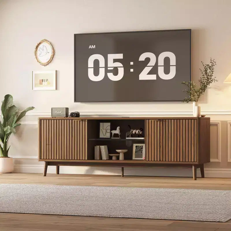 Modern 63'' Black TV Stand with Power Outlets  Adjustable Shelf  Spacious Storage Entertainment Center Console for Living Room or Bedroom
