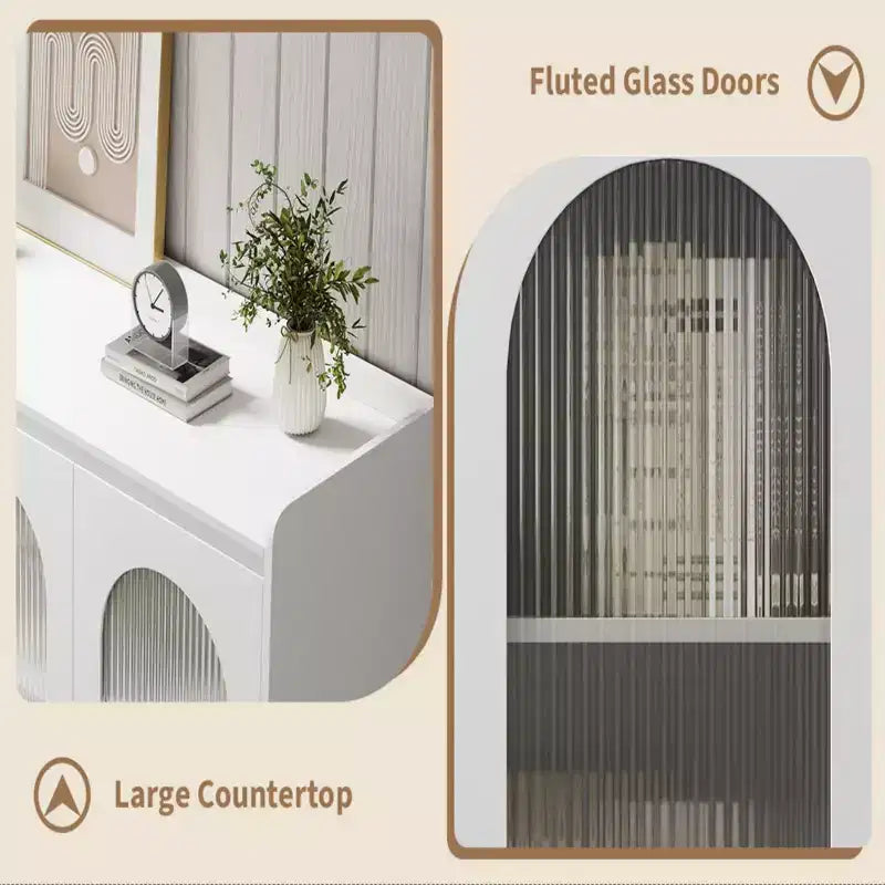 48 Moderno Mobile Bar da Caffè con Ante in Vetro, 3 Cassetti e Illuminazione - Credenza da Cucina per Sala da Pranzo e Soggiorno