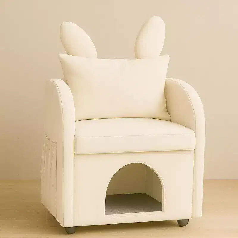 JVNOXK 27-inch Rabbit Ear Pet-Friendly Armchair with Built-in Cat/Dog Hideaway and Side Pockets Comfortable Dual-Use Sofa Chair, Beige