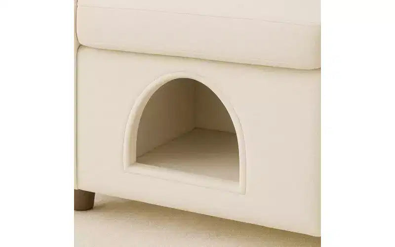 Poltrona "Orecchie di coniglio" pet-friendly con cuccia integrata per gatti/cani e tasche laterali, Beige