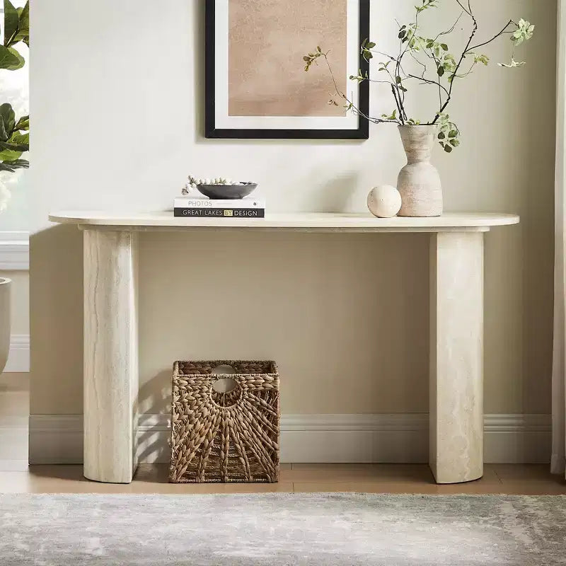 Modern Console Table Entryway Table Sofa Side Table Minimalist Accent Table with Rounded Edge & Faux MARS Marble Pattern - ModernLuxe