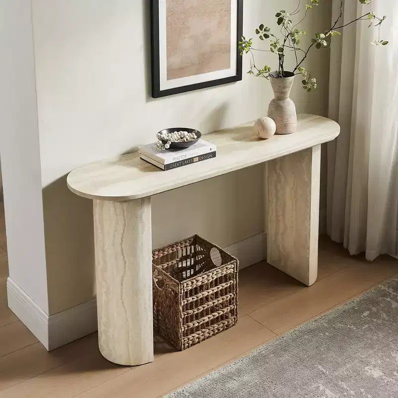 Consolle Moderna, Tavolo d'Ingresso Minimalista con Bordi Arrotondati e Motivo Effetto Marmo