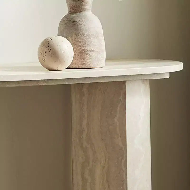 Consolle Moderna, Tavolo d'Ingresso Minimalista con Bordi Arrotondati e Motivo Effetto Marmo