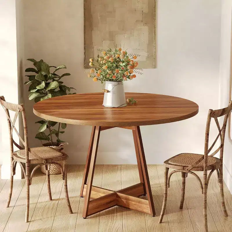 Lantine 39 Inches Round Dining Table for 2-4, Farmhouse Circle Kitchen Table, Wooden Dinner Table, Small Bistro Table for Restaurant, Brown