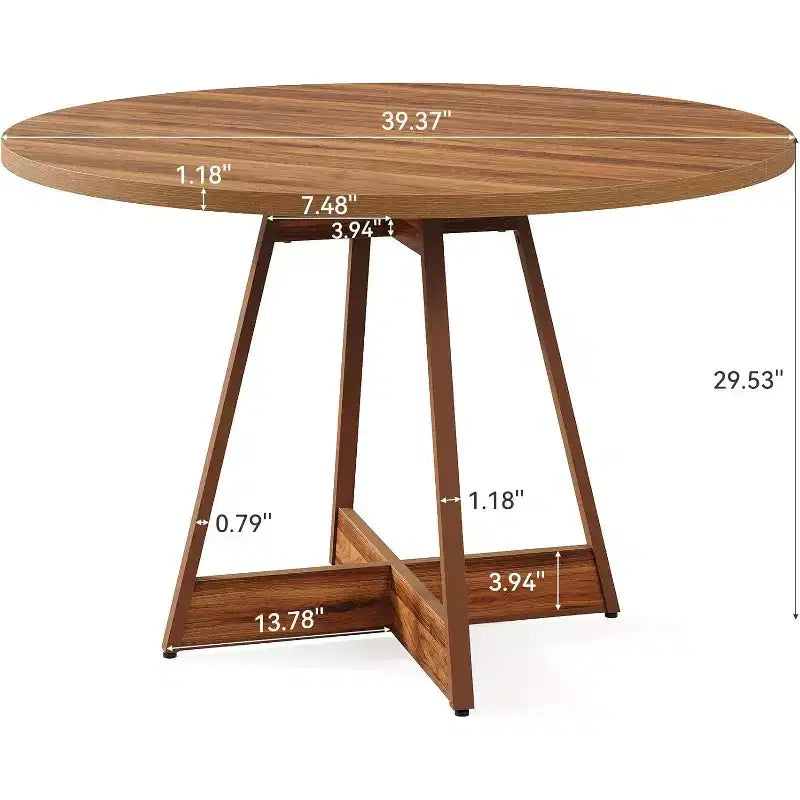 Tavolo da pranzo rotondo da 39" stile rustico per 2-4 persone, in legno marrone