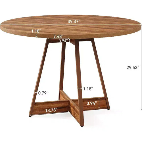 Tavolo da pranzo rotondo da 39" stile rustico per 2-4 persone, in legno marrone