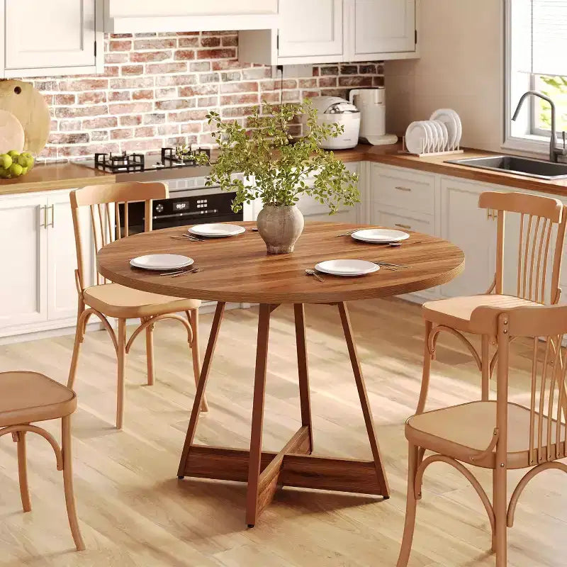 Tavolo da pranzo rotondo da 39" stile rustico per 2-4 persone, in legno marrone