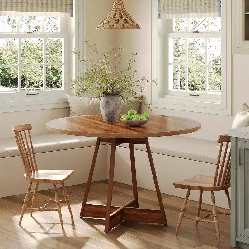 Tavolo da pranzo rotondo da 39" stile rustico per 2-4 persone, in legno marrone