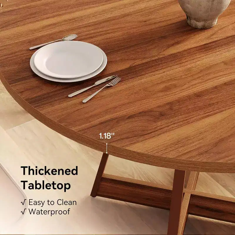 Tavolo da pranzo rotondo da 39" stile rustico per 2-4 persone, in legno marrone