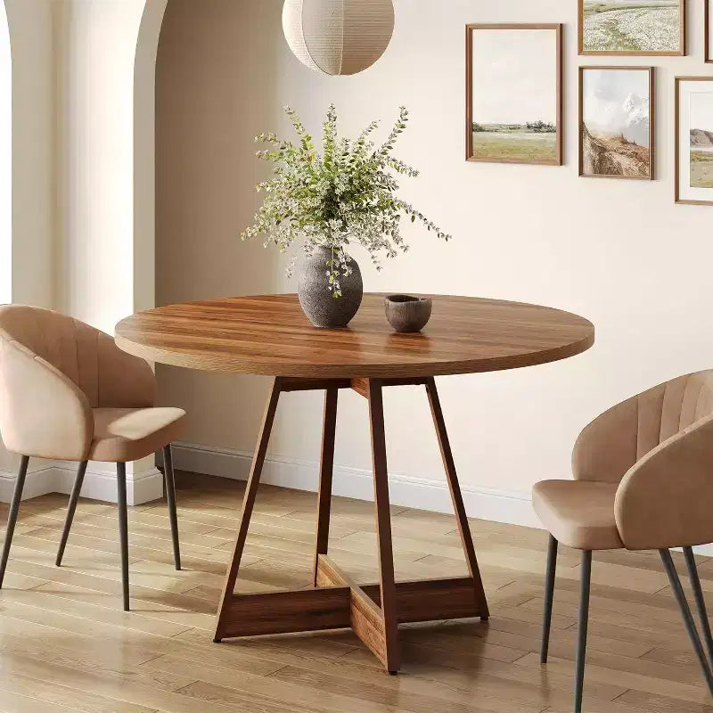 Tavolo da pranzo rotondo da 39" stile rustico per 2-4 persone, in legno marrone