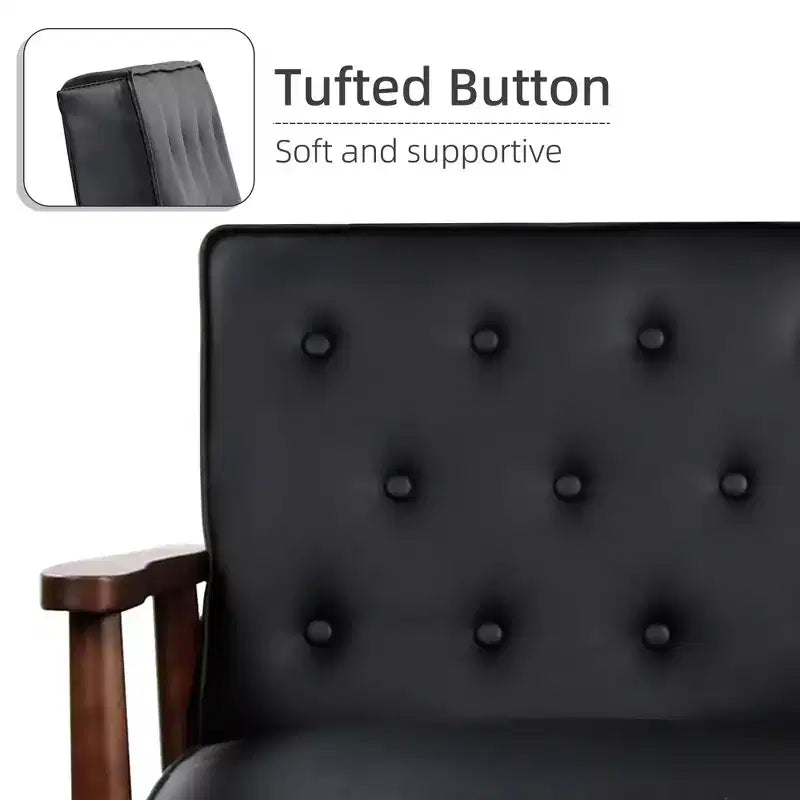 Poltrona in similpelle stile Mid-Century, capitonné con struttura in legno per soggiorno e camera da letto