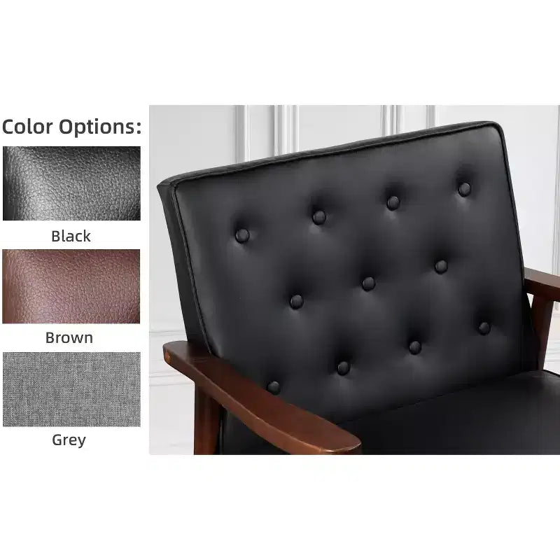 Poltrona in similpelle stile Mid-Century, capitonné con struttura in legno per soggiorno e camera da letto