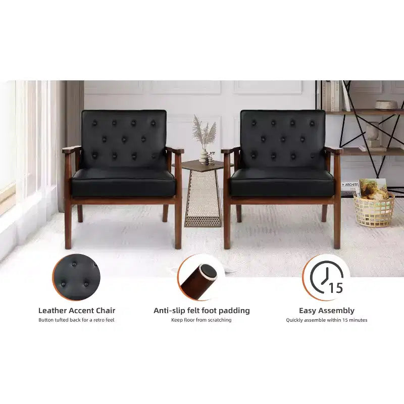 Poltrona in similpelle stile Mid-Century, capitonné con struttura in legno per soggiorno e camera da letto