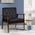 Poltrona in similpelle stile Mid-Century, capitonné con struttura in legno per soggiorno e camera da letto