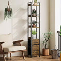 6 Tier Tall Bookshelf with Drawers, Modern Industrial Wood Bookcase with Steel Frame, Free Standing Display & Storage Shelves for Home Office