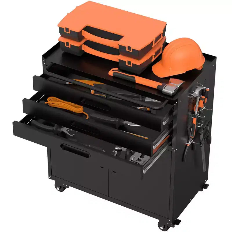 Armadietto portautensili mobile in metallo da 34" per impieghi gravosi, organizer da garage a 3 cassetti con ruote bloccabili, nero