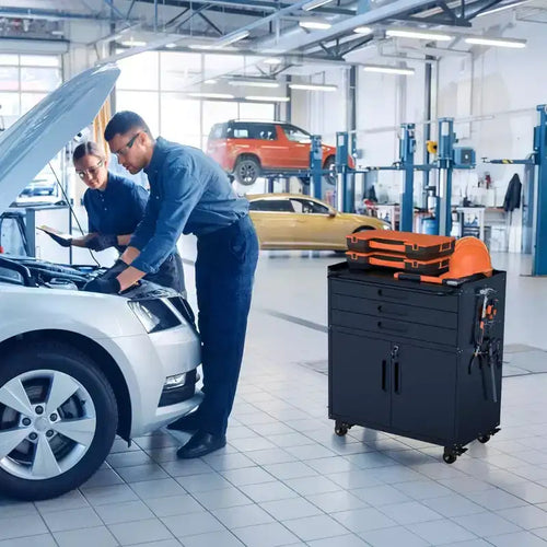 Armadietto portautensili mobile in metallo da 34" per impieghi gravosi, organizer da garage a 3 cassetti con ruote bloccabili, nero