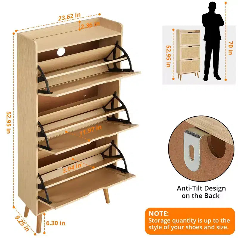 Scarpiera sottile con ante - Organizzatore salvaspazio e stretto per ingresso, armadio e camera da letto, scarpiera moderna in rattan