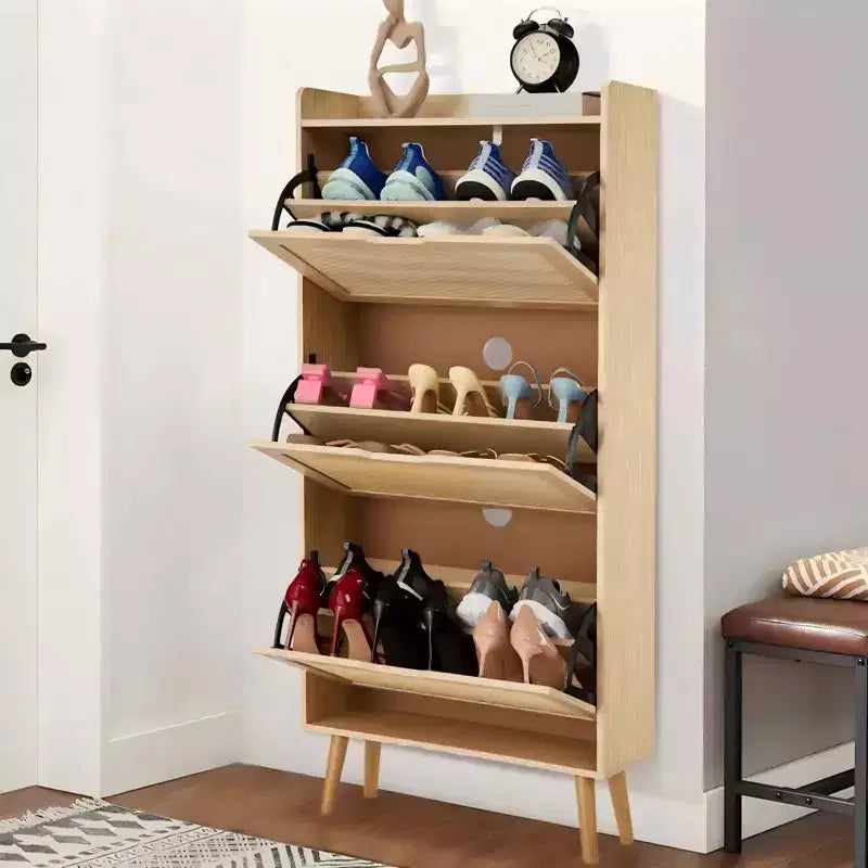 Scarpiera sottile con ante - Organizzatore salvaspazio e stretto per ingresso, armadio e camera da letto, scarpiera moderna in rattan