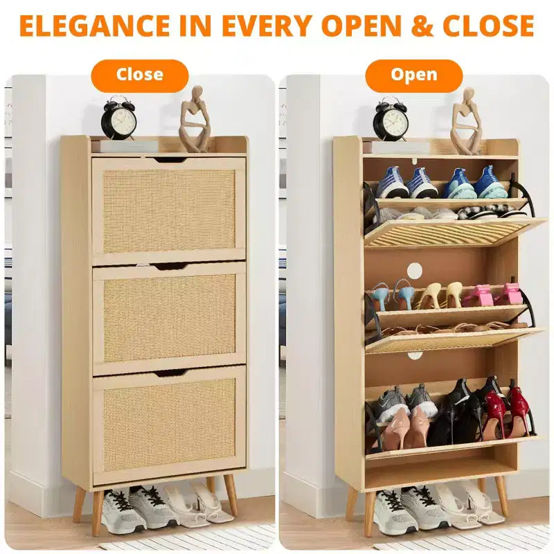 Scarpiera sottile con ante - Organizzatore salvaspazio e stretto per ingresso, armadio e camera da letto, scarpiera moderna in rattan