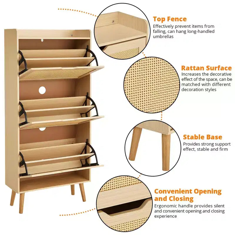 Scarpiera sottile con ante - Organizzatore salvaspazio e stretto per ingresso, armadio e camera da letto, scarpiera moderna in rattan