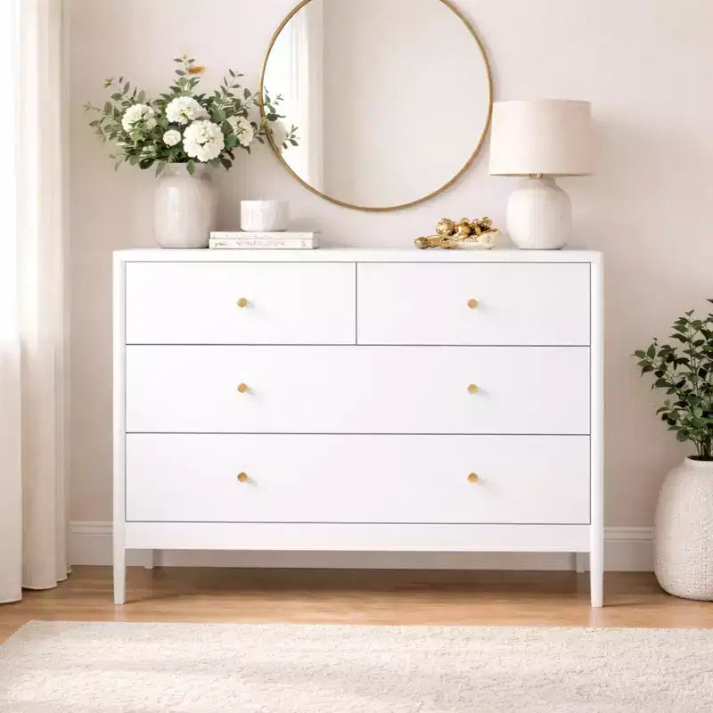 Kids 4-Drawer Dresser, Wooden Storage Cabinet for Nursery or Bedroom, 35.4 Wide, White