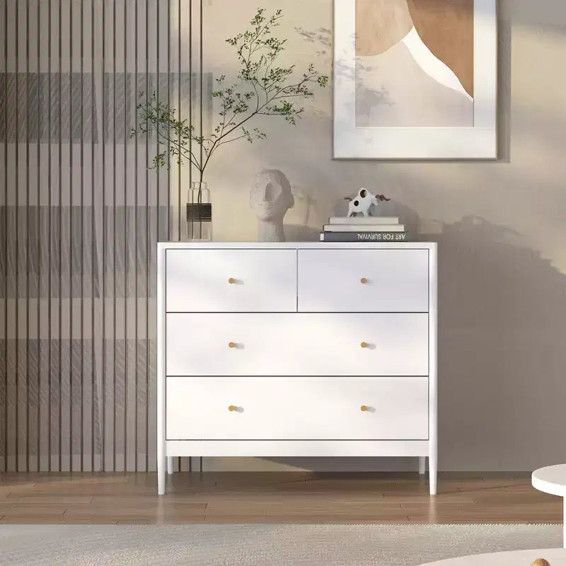 Cassettiera a 4 cassetti per bambini, mobile contenitore in legno per cameretta o stanza da letto, 90 cm di larghezza, bianco