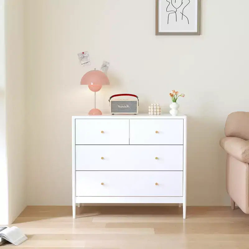 Cassettiera a 4 cassetti per bambini, mobile contenitore in legno per cameretta o stanza da letto, 90 cm di larghezza, bianco