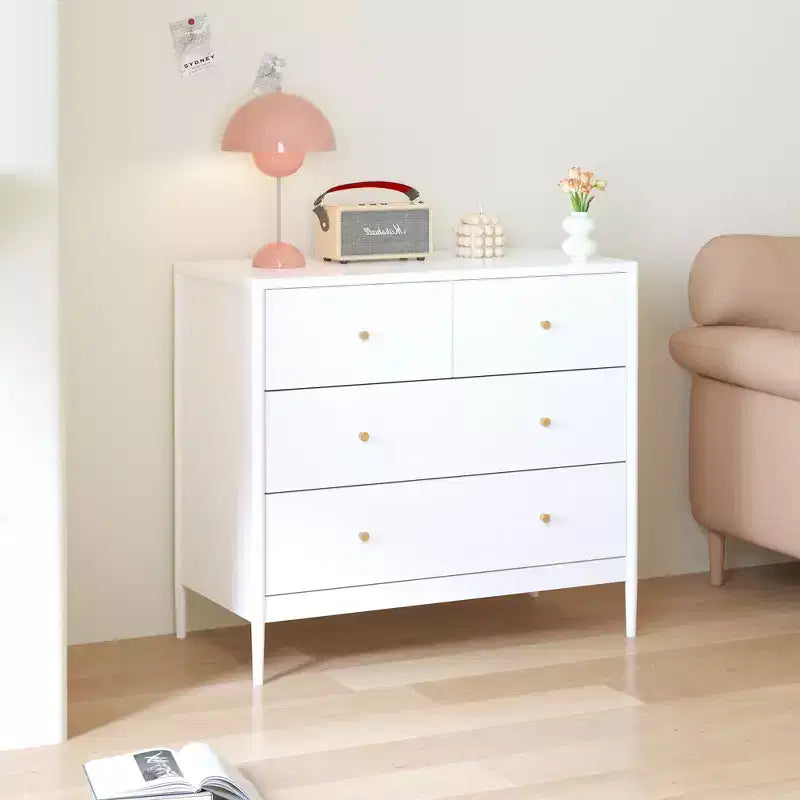 Cassettiera a 4 cassetti per bambini, mobile contenitore in legno per cameretta o stanza da letto, 90 cm di larghezza, bianco