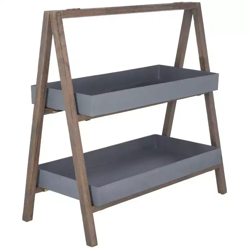 Scaffale portatutto a 2 ripiani in legno di acacia, per interni ed esterni, stile tradizionale