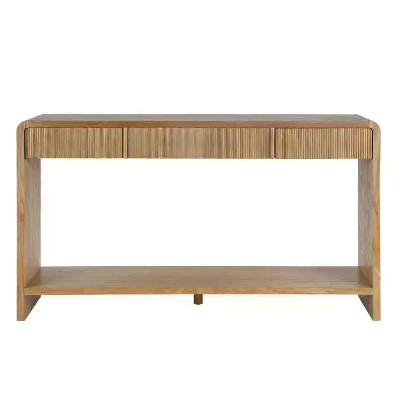 Consolle moderna da ingresso con 3 cassetti, doghe verticali e bordo arrotondato, larghezza 150 cm