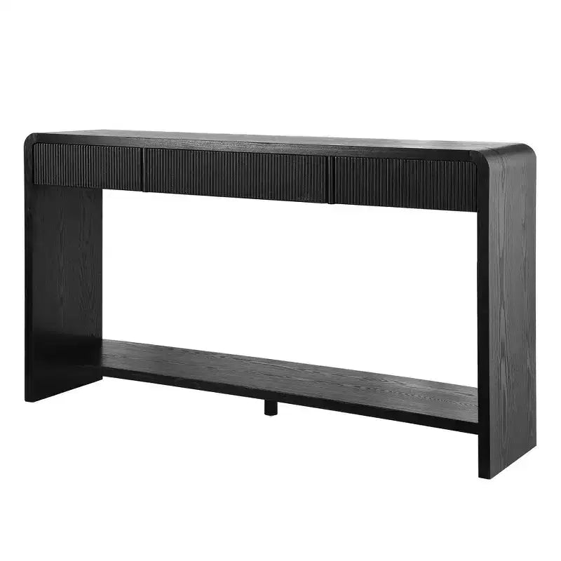 Consolle moderna da ingresso con 3 cassetti, doghe verticali e bordo arrotondato, larghezza 150 cm