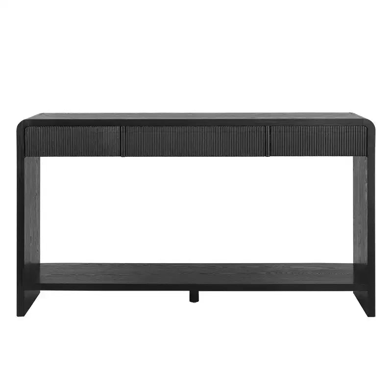 Consolle moderna da ingresso con 3 cassetti, doghe verticali e bordo arrotondato, larghezza 150 cm