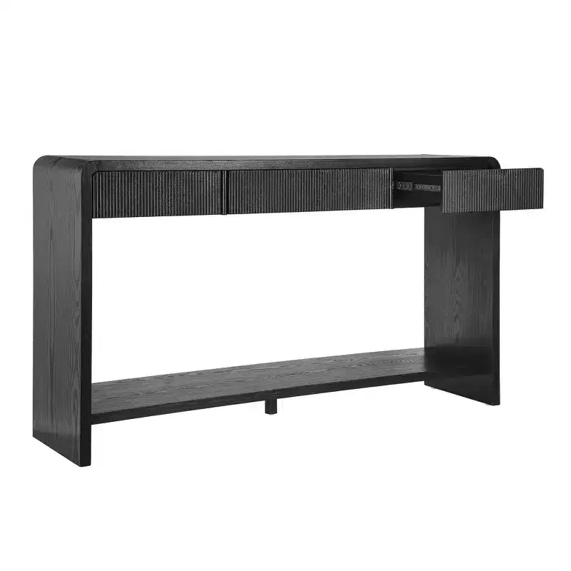 Consolle moderna da ingresso con 3 cassetti, doghe verticali e bordo arrotondato, larghezza 150 cm