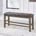 Signature Design by Ashley Vallister Counter Height Upholstered Dining Bench, Faux Leather Seat, Light Brown Finish