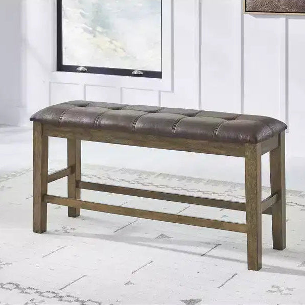Signature Design by Ashley Vallister Counter Height Upholstered Dining Bench, Faux Leather Seat, Light Brown Finish