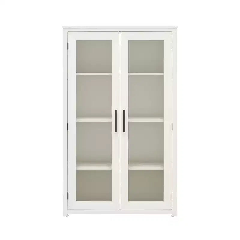 Mobile credenza moderno in legno con anta in vetro, 4 ripiani regolabili, altezza 141 cm