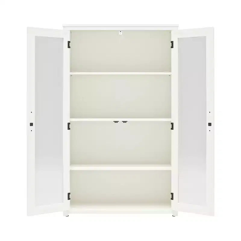 Mobile credenza moderno in legno con anta in vetro, 4 ripiani regolabili, altezza 141 cm