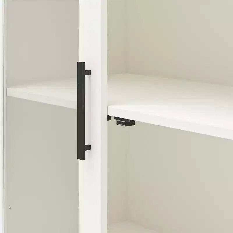 Mobile credenza moderno in legno con anta in vetro, 4 ripiani regolabili, altezza 141 cm
