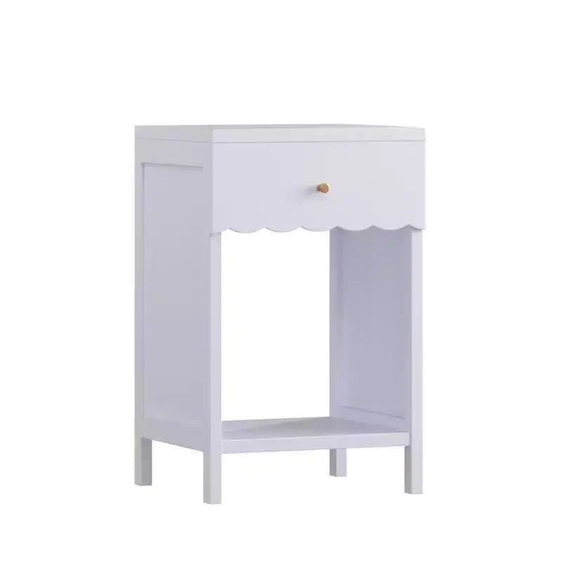 Comodino con Bordo Festonato, Cassetto e Ripiano Aperto, Alto 68 cm per Camera da Letto o Stanza dei Bambini, Lilla