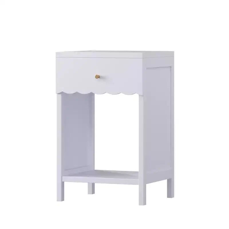 Comodino con Bordo Festonato, Cassetto e Ripiano Aperto, Alto 68 cm per Camera da Letto o Stanza dei Bambini, Lilla