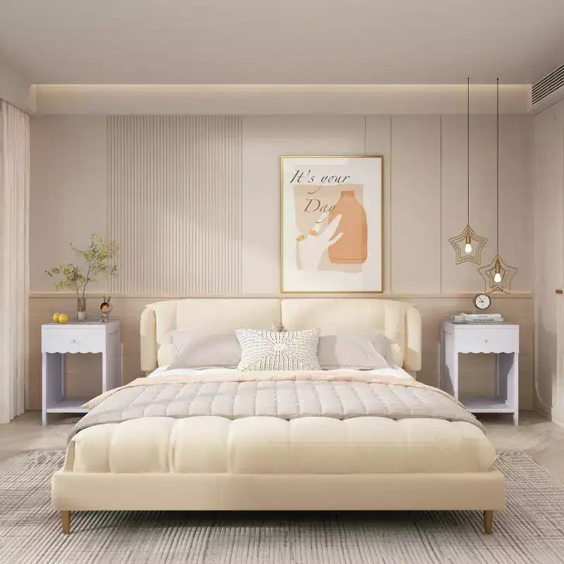Comodino con Bordo Festonato, Cassetto e Ripiano Aperto, Alto 68 cm per Camera da Letto o Stanza dei Bambini, Lilla