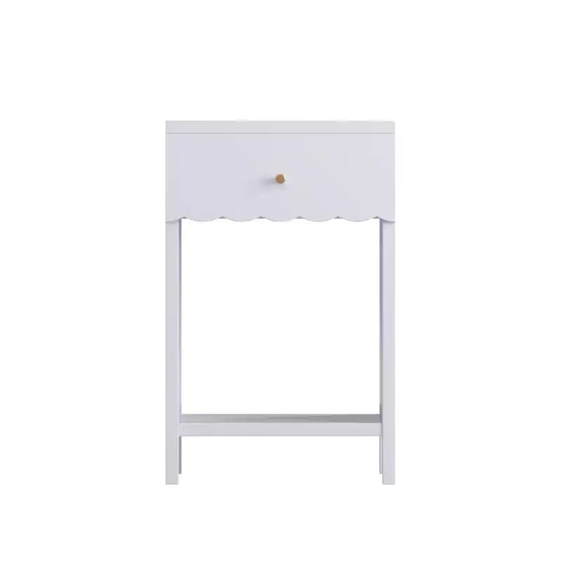 Comodino con Bordo Festonato, Cassetto e Ripiano Aperto, Alto 68 cm per Camera da Letto o Stanza dei Bambini, Lilla