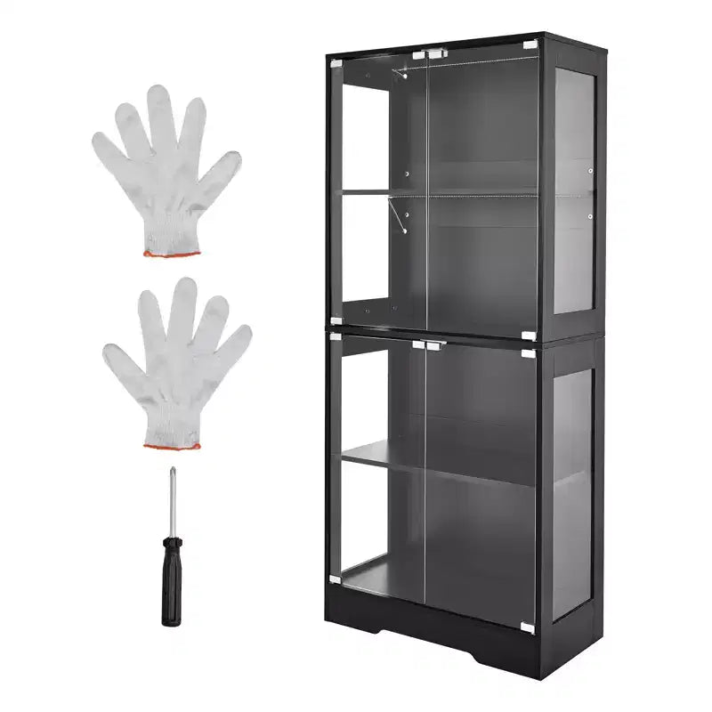 VEVOR Display Cabinet with Glass Doors, 65 in Tall Lighted Display Case with 3 Color Lights, 4-Tier Curio Collectibles Storage Cabinet, Black