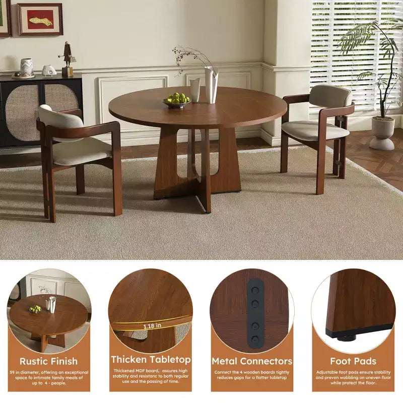 Tavolo da pranzo rotondo da 47 pollici per 4 persone, tavolo da cucina rustico in MDF con finitura effetto legno, capacità di carico di 300 libbre per sala da pranzo, cucina, soggiorno