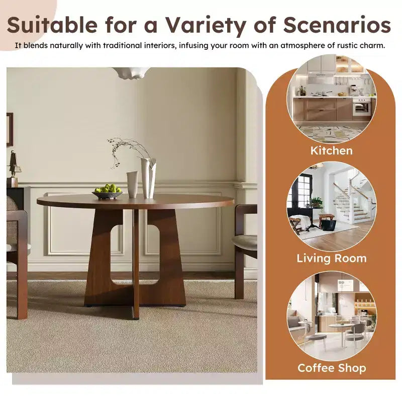 Tavolo da pranzo rotondo da 47 pollici per 4 persone, tavolo da cucina rustico in MDF con finitura effetto legno, capacità di carico di 300 libbre per sala da pranzo, cucina, soggiorno