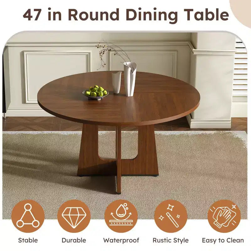 Tavolo da pranzo rotondo da 47 pollici per 4 persone, tavolo da cucina rustico in MDF con finitura effetto legno, capacità di carico di 300 libbre per sala da pranzo, cucina, soggiorno