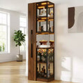 70 Tall Display Cabinet with Glass Door, 5 Tier Wood Freestanding Curio Cabinet, Display Bookshelf for Home Office