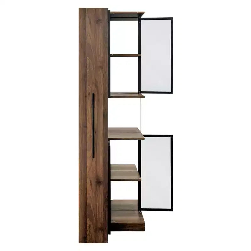 Vetrinetta alta 70", con anta in vetro, 5 ripiani in legno, mobiletto indipendente, espositore per libri per ufficio in casa