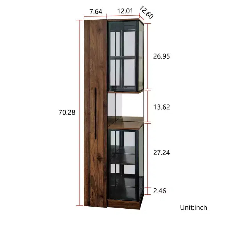 Vetrinetta alta 70", con anta in vetro, 5 ripiani in legno, mobiletto indipendente, espositore per libri per ufficio in casa